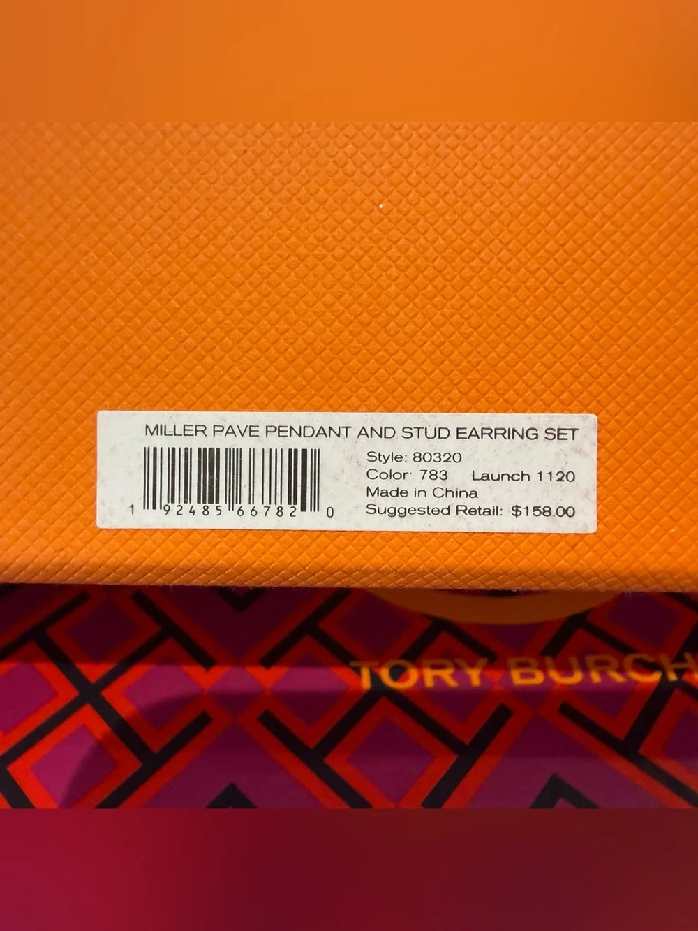 TORY BURCH *NWT* Miller Pave Pendant Necklace and Stud Earring Set in Gift Box